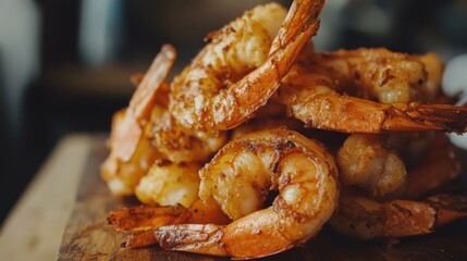 Fresh Grilled Shrimp Piled High on Wooden Cutting Board Delicious
