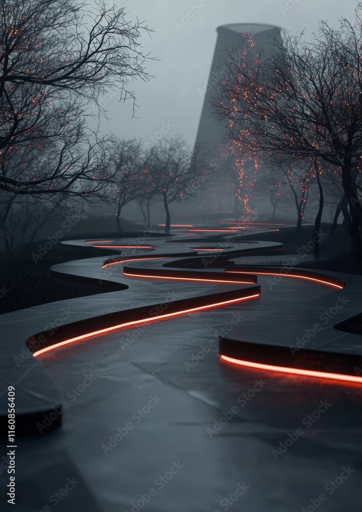 Poster a long, winding path with a red line running down the middle