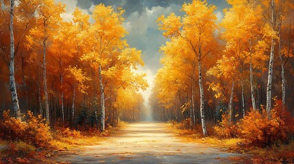 Autumn Pathway Surrounded by Vibrant Forest Leaves in Captivating Wallpaper