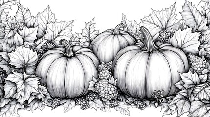 Autumn Pumpkins Highlighting Falling Leaves in a Stunning Coloring Background