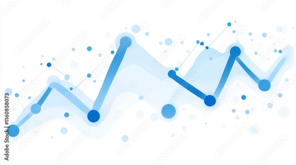 Aufkleber Blue Line Graph with Data Points and Abstract Elements in Background