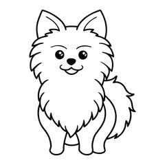 Line art illustration of a fluffy Pomeranian dog.eps