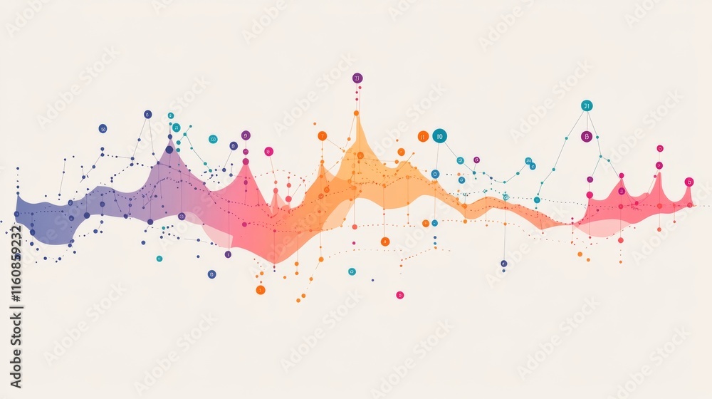 Poster abstract colorful wave pattern with dots and connecting lines
