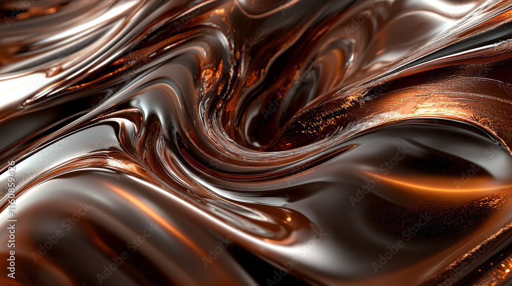 Poster Chocolate and cocoa milk wave splashes, isolated dessert swirl drink or flow stream with splatters. Realistic vector brown coffee streams with drops, liquid splashing with droplets 3d wav splashes