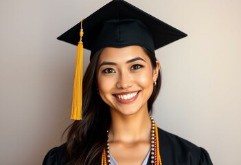 Happy female graduate with a bright smile and subtle background