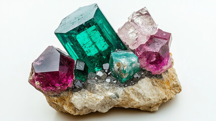Crystal gems, vector gemstones and jewel icons. Isolated cartoon minerals, crystals and gemstones. Natural opal, emerald and diamond, ruby and topaz, quartz glass, jewelry and geology crystals