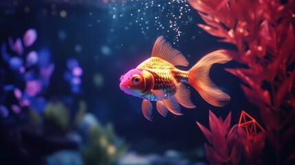 Goldfish swimming in aquarium with plants.