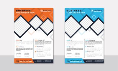 Two Business Flyer Layouts with Blue and Orange Accents. Creative Corporate & Business Flyer Brochure Template Design.