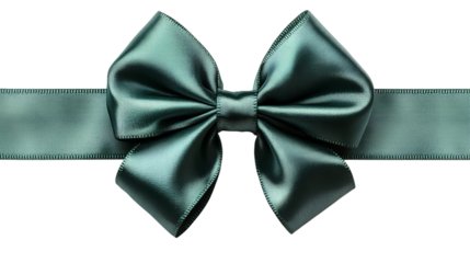 Elegant teal satin ribbon bow png isolated on transparent background