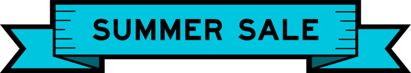 Ribbon label banner with word summer sale in blue color on white background