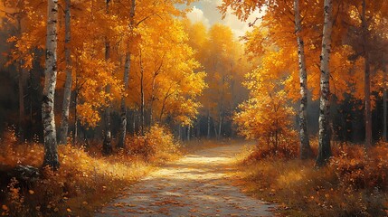 Captivating Displaying Autumn Forest Path With Dynamic Golden Light Photo