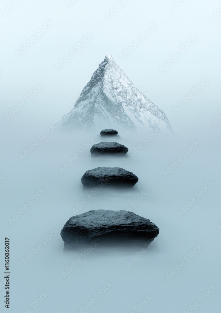 Poster a mountain range is shown with a path of rocks leading to it