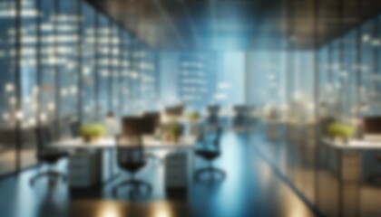 Obraz premium At night beautiful Abstract blurred office interior room. blurry working space with defocused effect