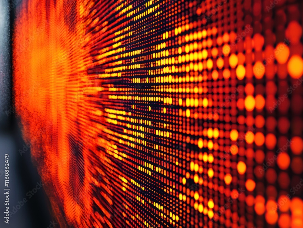 Poster abstract pattern of glowing orange dots on dark background