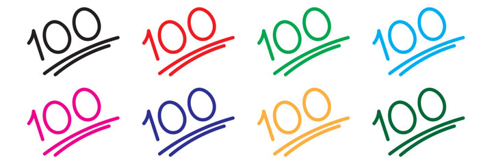 Hand drawn number 100 paint brush textures, designed in freestyle hand written font, for vector graphic illustration.