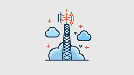 Radiant Antenna Tower with Cloud Outline Icon for Communication Concepts