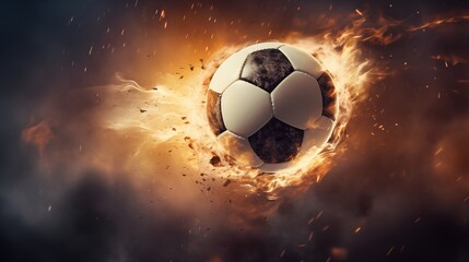 Naklejka premium A close-up of a soccer ball being kicked_hard, generative ai illustration