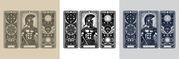 ancient warrior spartan tattoo card design