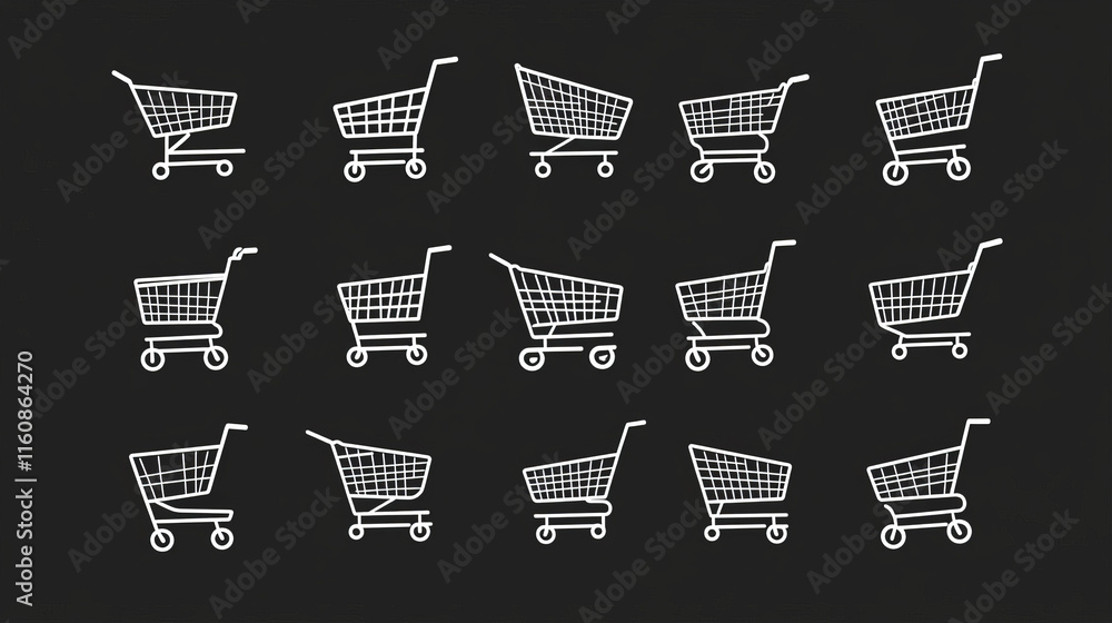 Poster shopping cart icons set for business and commerce projects, such as idea of emblems. jpeg version al