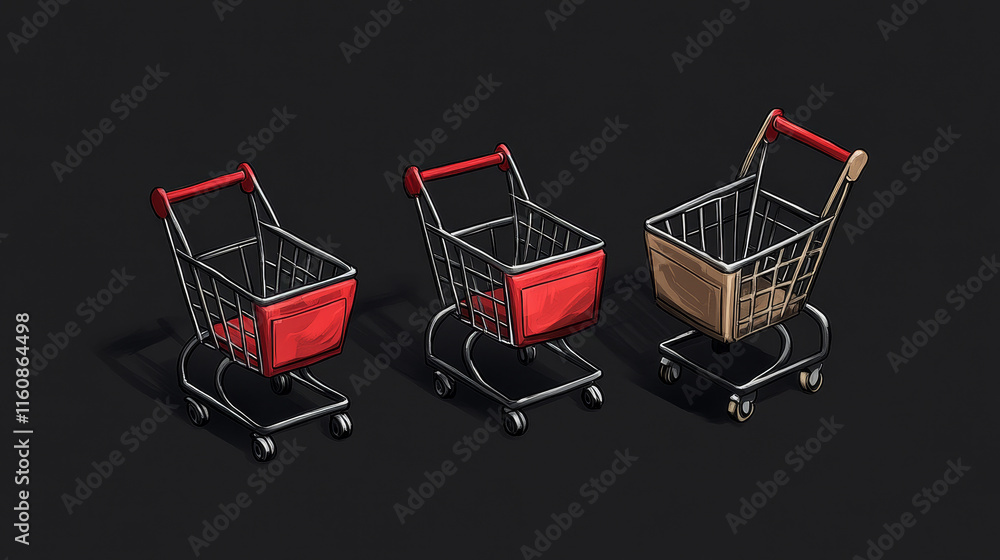 Poster shopping cart icons set for business and commerce projects, such as idea of emblems. jpeg version al