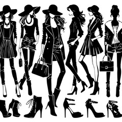 fashion girl silhouettes with the white background