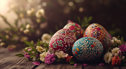 Vibrant Decorative Easter Eggs with Spring Blossoms