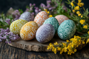 Colorful Decorative Easter Eggs with Floral Patterns