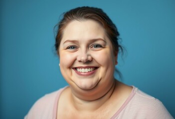 Portrait of a happy, overweight female with a warm smile