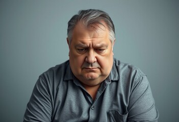 Obraz premium Portrait of a middle-aged, overweight, male individual with a gloomy expression