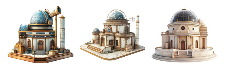 Isolated Architectural Models of Historic Observatories and Domes