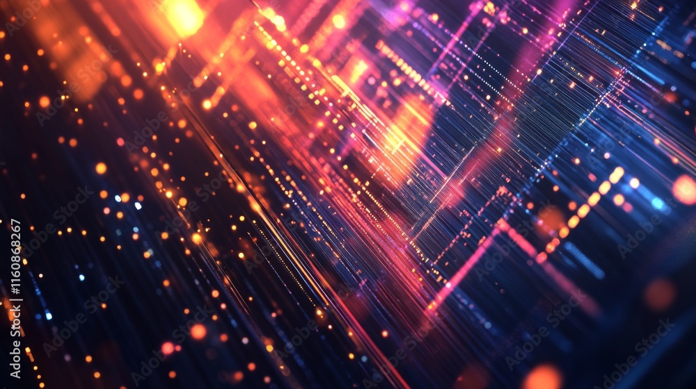 Poster colorful abstract background with light streams and particle effects