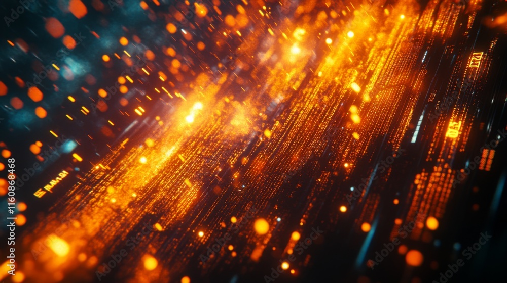Poster abstract digital background with glowing particles and light trails