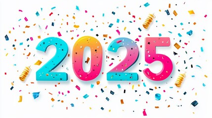 Happy New Year 2025. Modern colorful lettering design. Bright color numbers on white background.