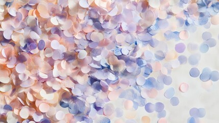 Obraz premium Visualize a dreamy pastel confetti pattern scattered lightly over a subtle textured background, ideal for romantic event banners or baby shower invitations.
