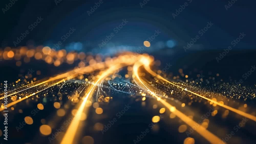Poster vibrant abstract light trails and glowing particles create dynamic atmosphere, showcasing energy and