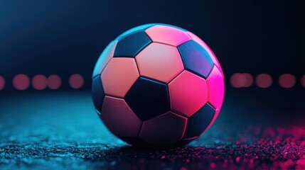 Naklejka premium Colorful Soccer Ball on a Dark Background with Neon Lights