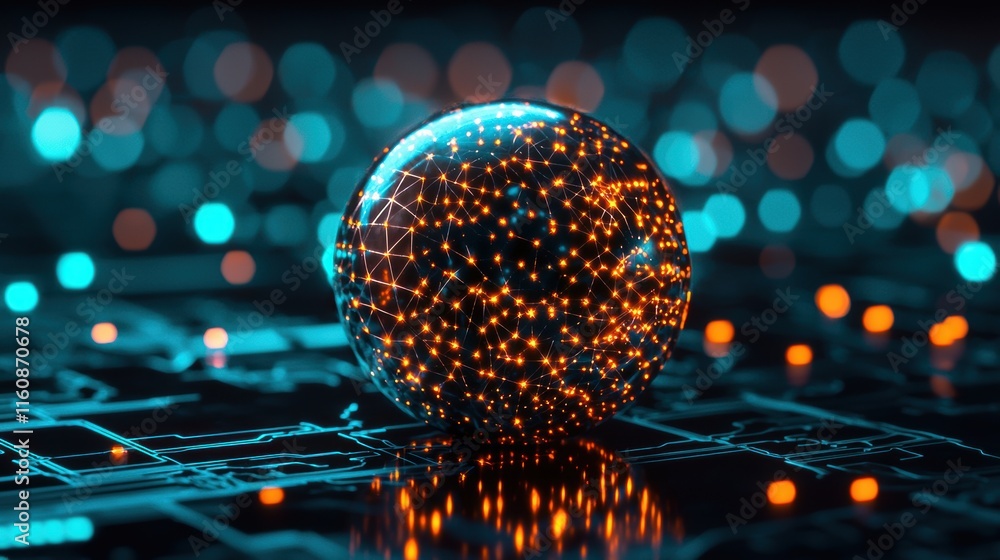 Aufkleber futuristic abstract sphere with glowing network design elements
