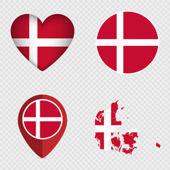 Denmark Flag Icons Pack. Vector illustration.