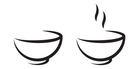 Soup bowl dishware outline art vector icon for food apps and websites. Flat style bowl icon in black illustration.