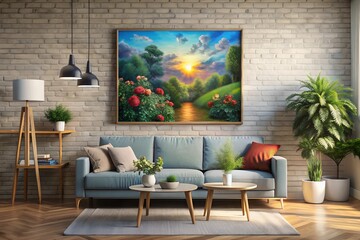 three wooden frame on white wall, frame mockup, 3d render