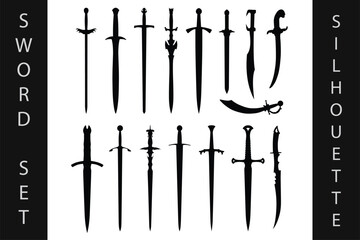 Swords silhouettes set vector illustration, Swords silhouettes set collection  