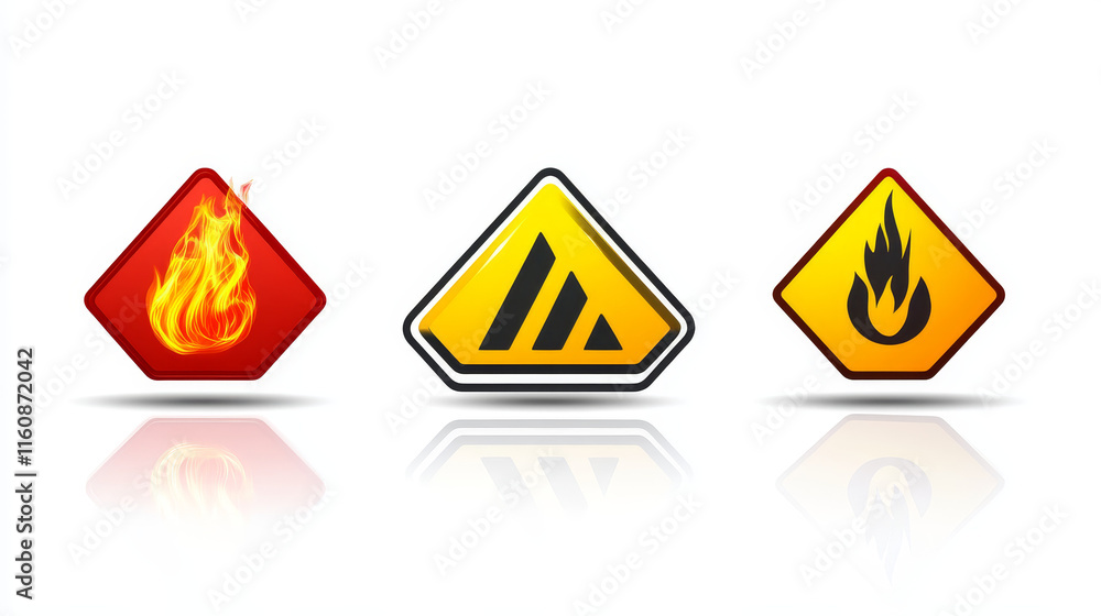 Poster set of fire flames isolated on white background as warning symbols. jpeg version also available in g
