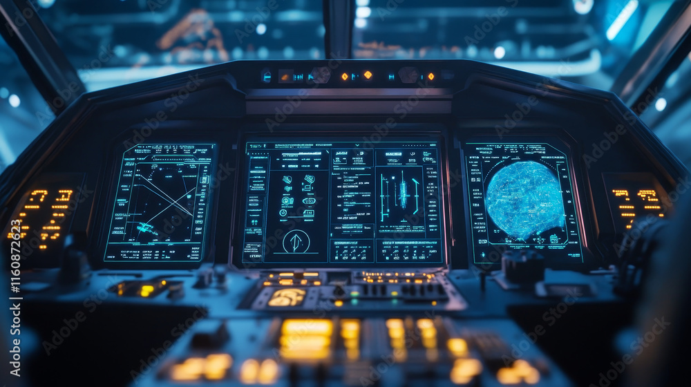 Poster hud spaceship or shuttle aircraft digital screen interface, vector ui or gui of sci fi space game. h