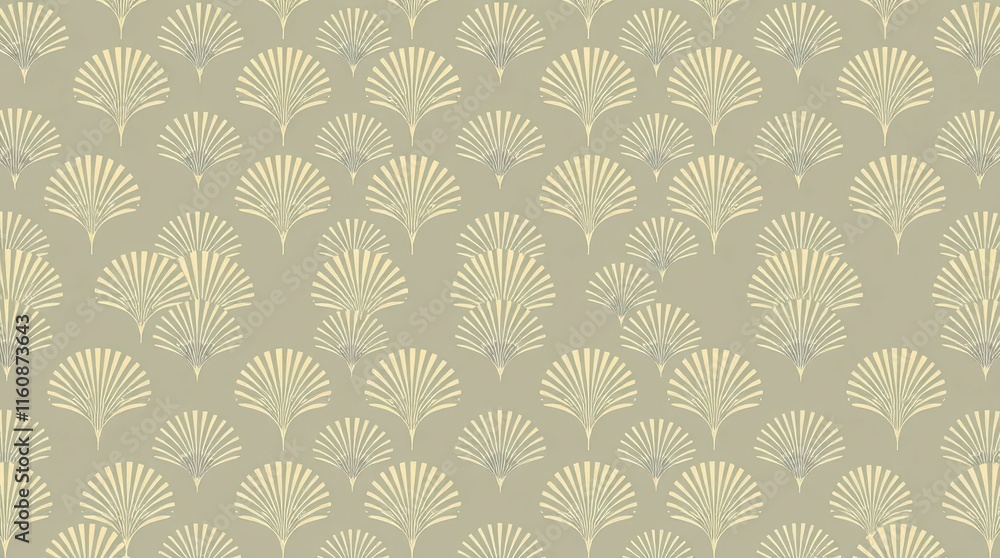 Poster a patterned design featuring stylized trees in soft green and beige tones, creating a serene and nat