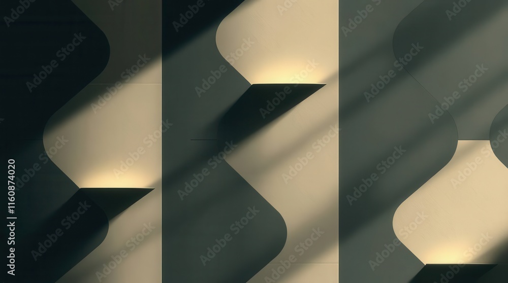 Poster abstract wall design featuring light and shadow interplay with curved forms and a minimalist aesthet