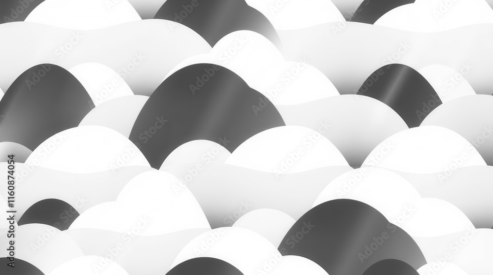 Poster a monochromatic abstract design featuring layered waves of black, white, and gray, creating a sense 