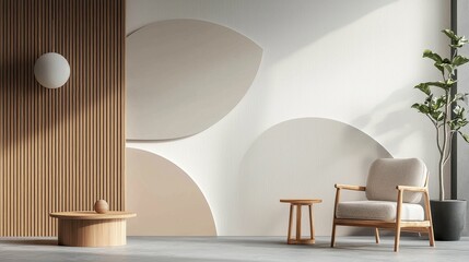 Minimalist Wallpaper Design with Smooth Geometric Shapes in Room