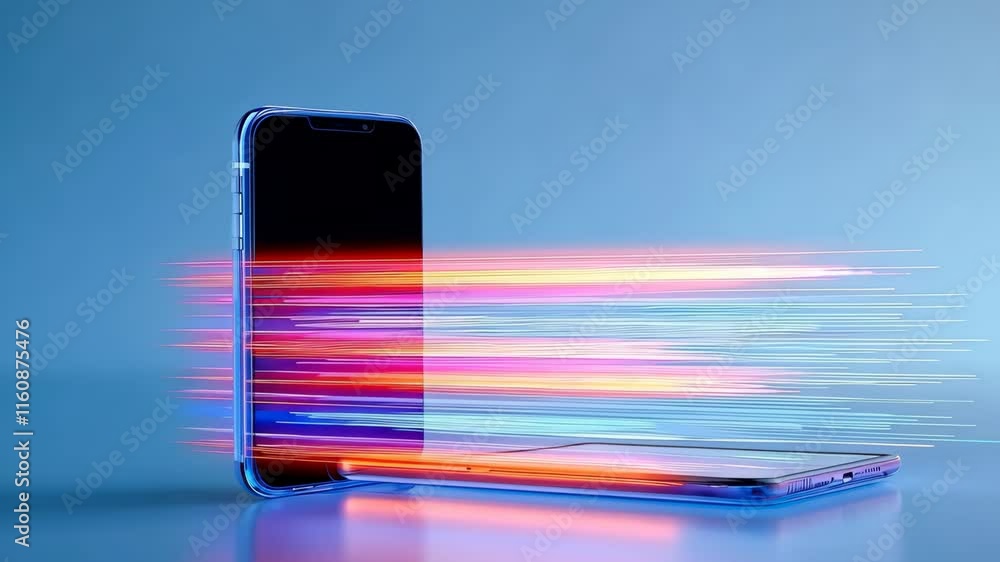 Poster futuristic smartphone concept with colorful speed lines and digital vibes
