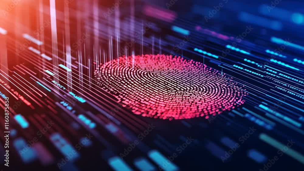 Poster abstract digital fingerprint with glowing lines and data visualization elements