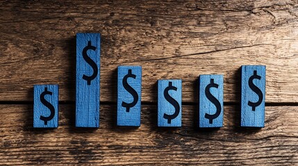 Fototapeta premium Papercut bar graph with rising lines and shrinking dollar sign symbols representing financial growth economic trends and monetary changes